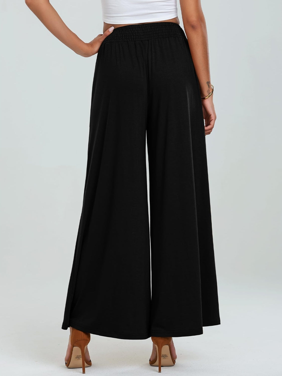 Pocketed Elastic Waist Wide Leg Pants-Comfort
