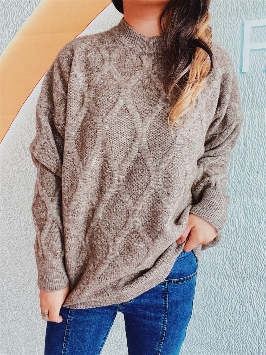Diamond Round Neck Long Sleeve Sweater Winter Fashion