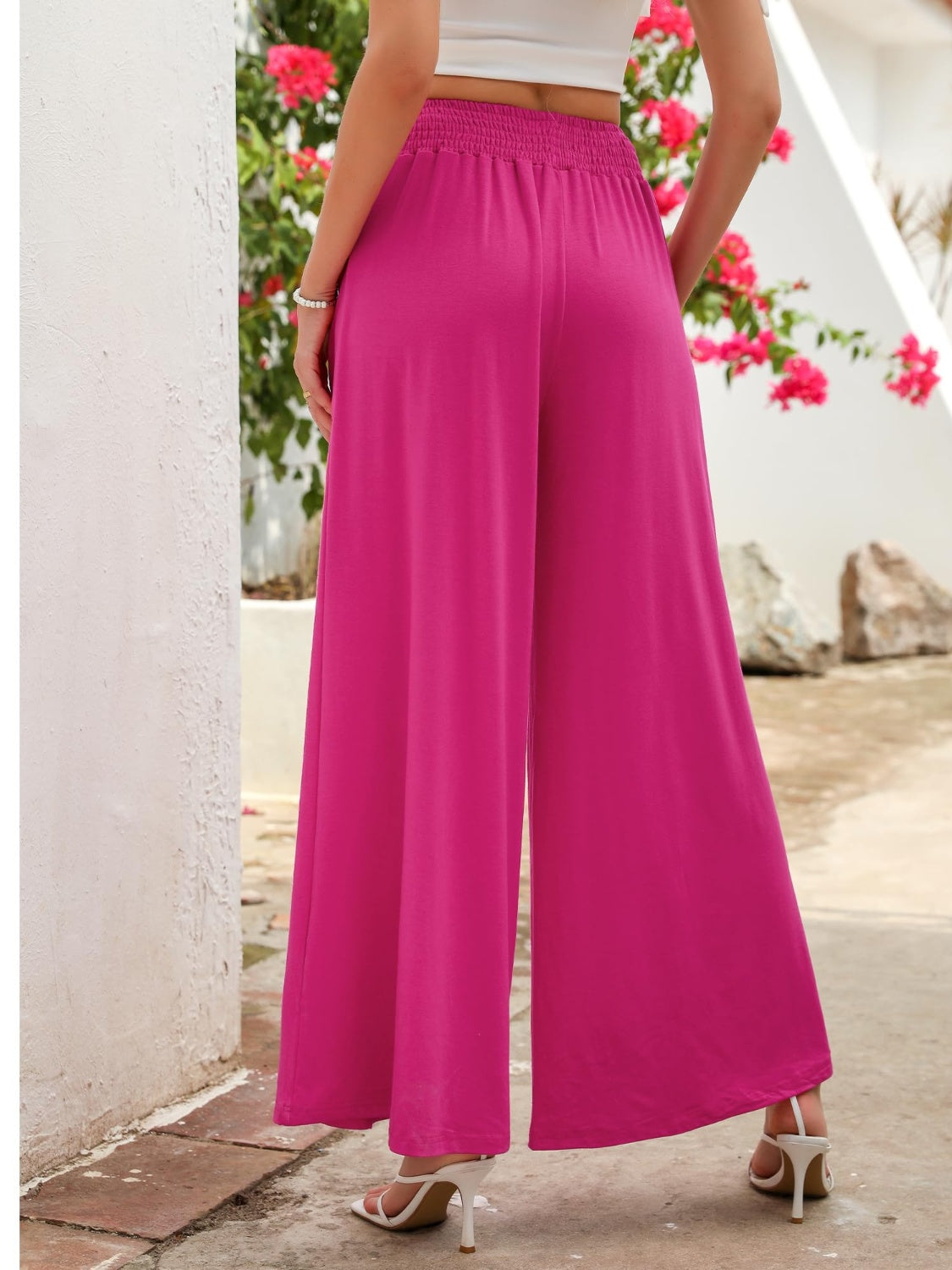 Pocketed Elastic Waist Wide Leg Pants-Comfort