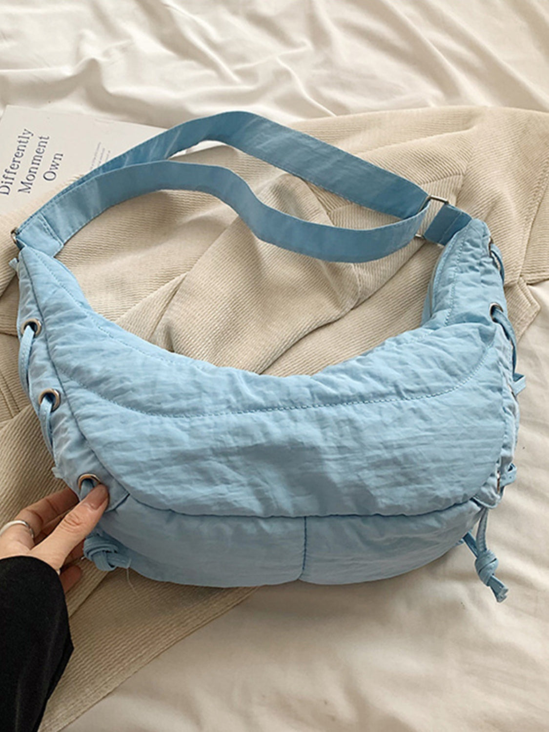 Lace-Up Polyester Crossbody Bag-Adjustable