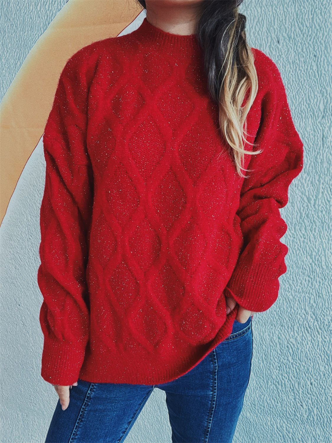 Diamond Round Neck Long Sleeve Sweater Winter Fashion