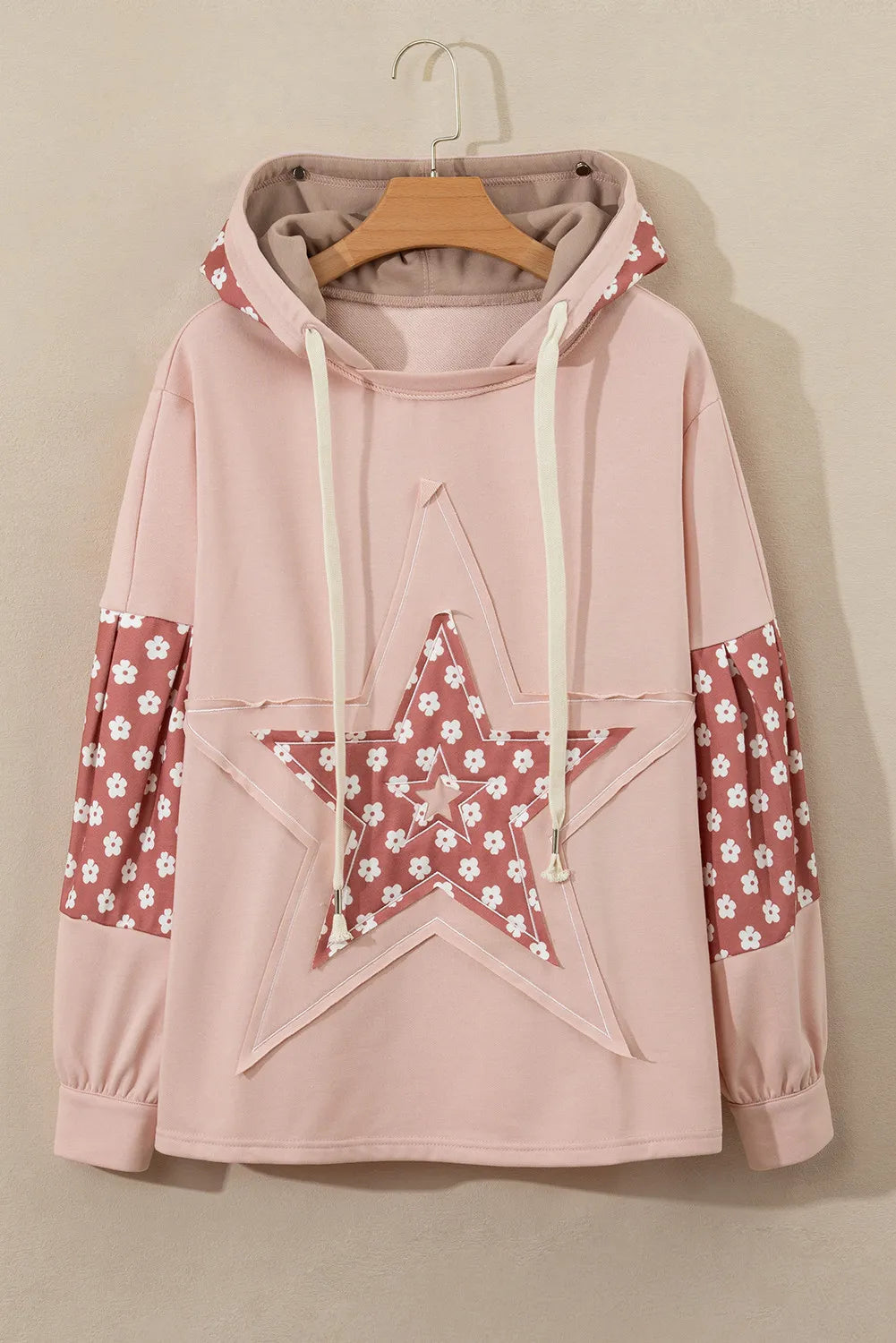 Drawstring Star Long Sleeve Hoodie-Casual