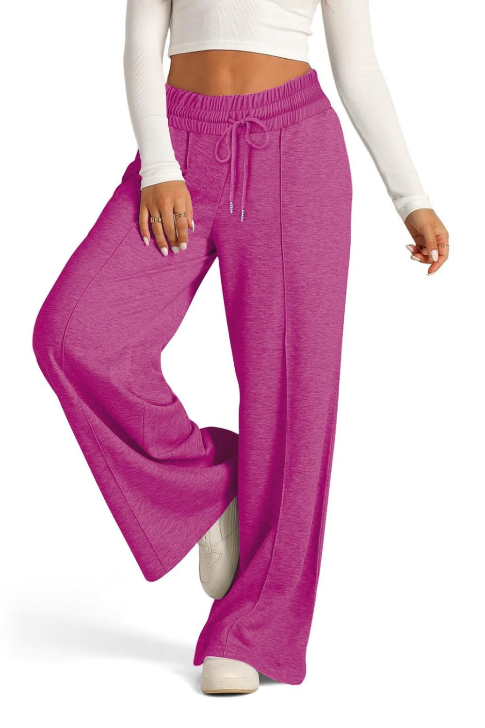 Drawstring Elastic Waist - Wide Leg Pants