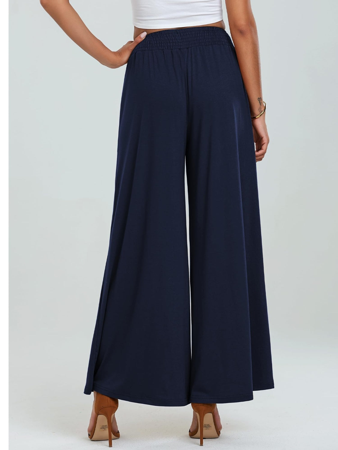 Pocketed Elastic Waist Wide Leg Pants-Comfort