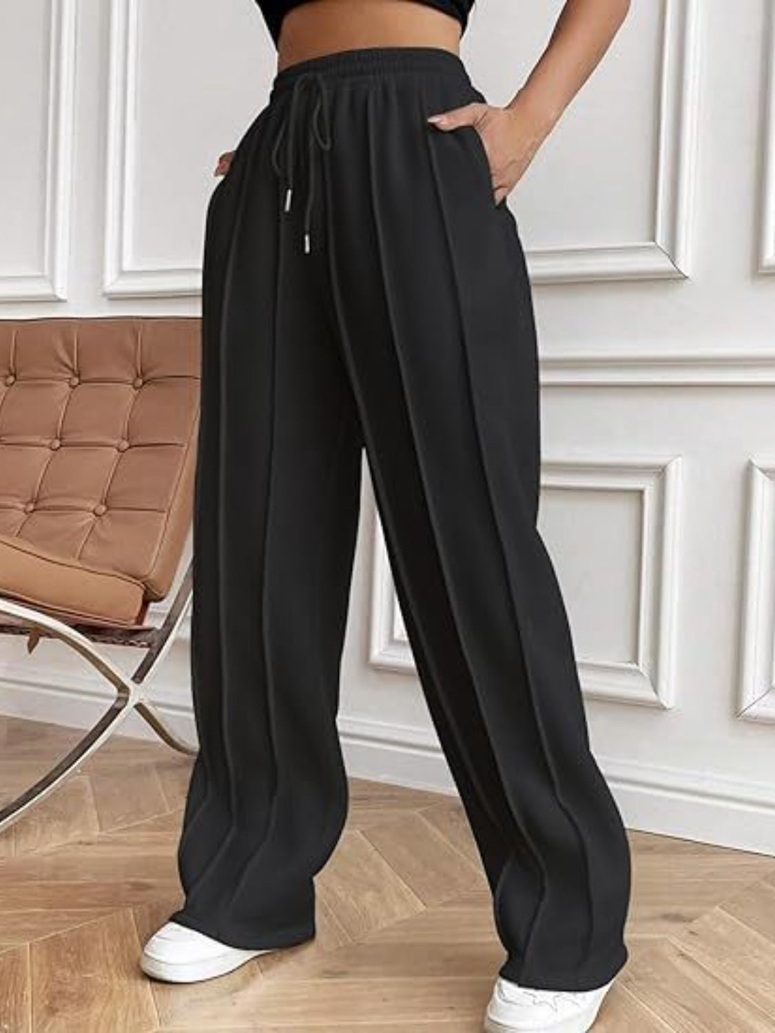 Drawstring Wide Leg Pants with Pockets-Comfortable