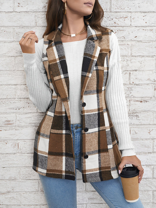Plaid Button Down Vest Coat-Stylish-Fashion