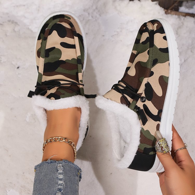 Fuzzy Camouflage Round Toe Shoes-Comfortable-Fashion