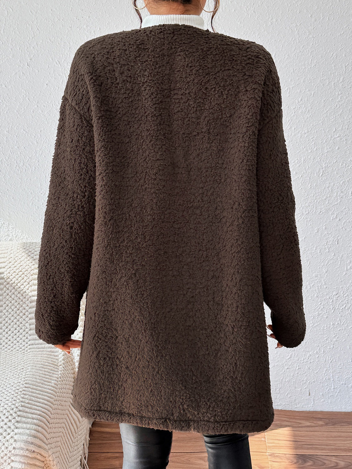 Open Front Long Sleeve Winter Coat-Fashionable
