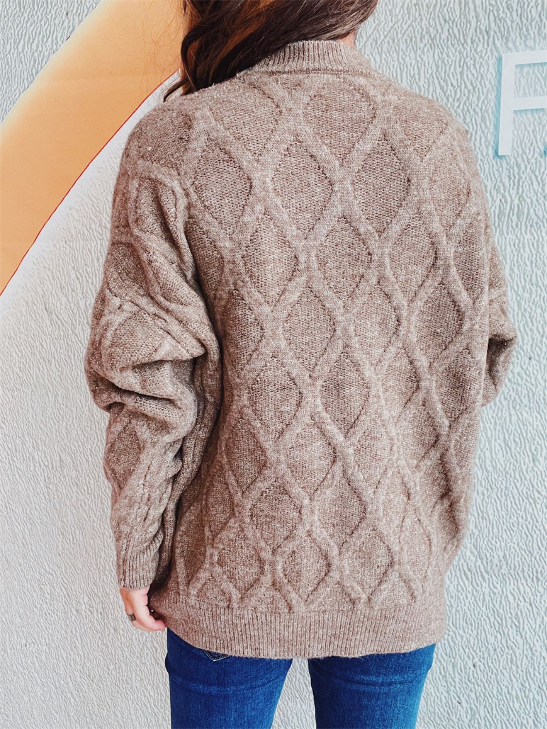Diamond Round Neck Long Sleeve Sweater Winter Fashion