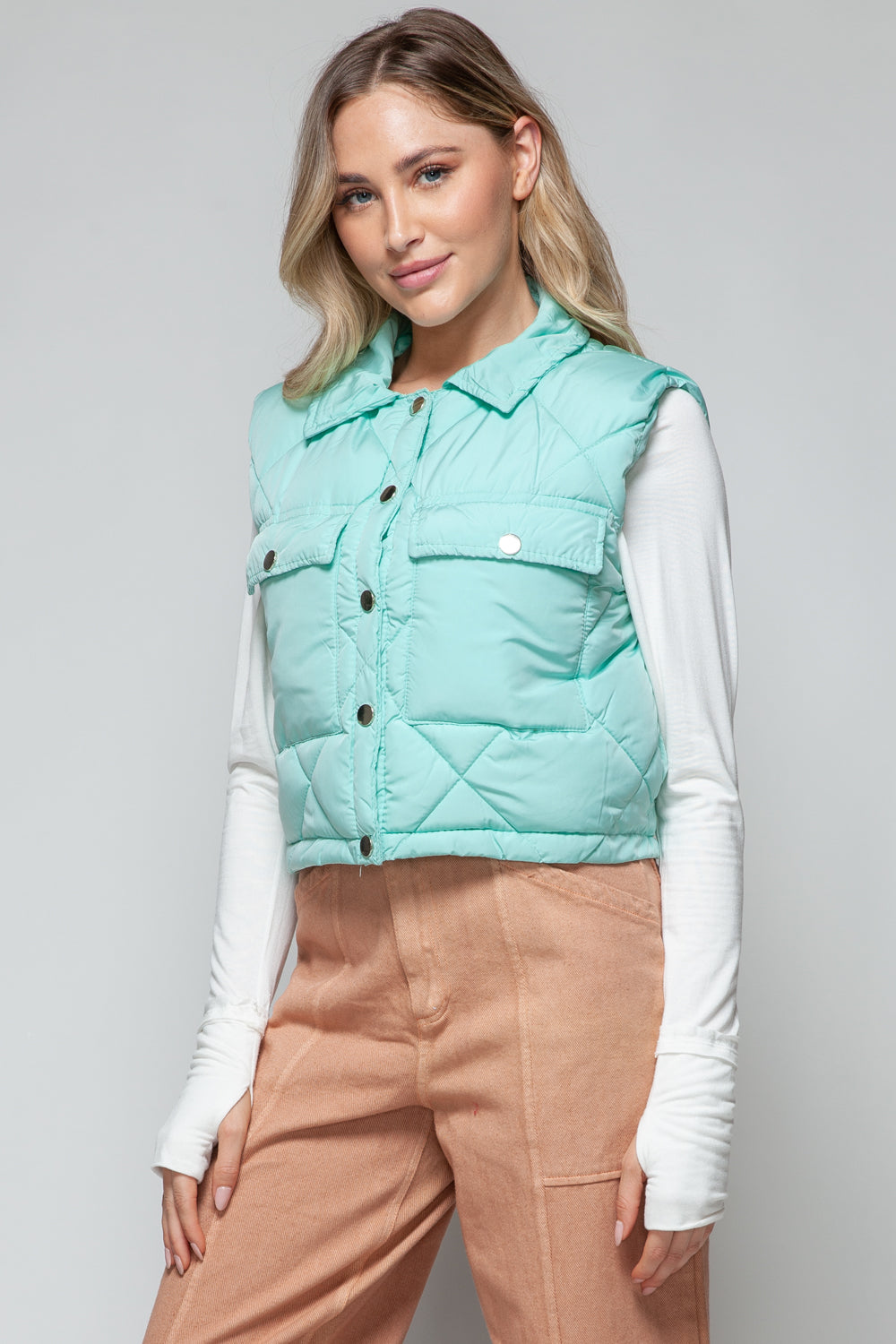 Snobbish Snap Down Quilted Crop Vest-Trendy