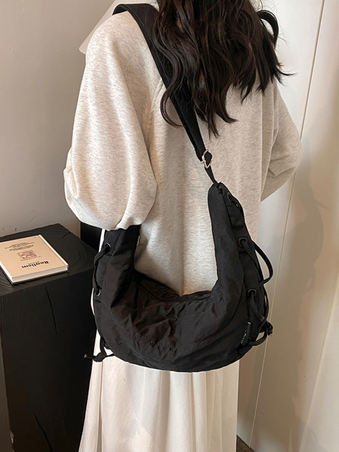 Lace-Up Polyester Crossbody Bag-Adjustable