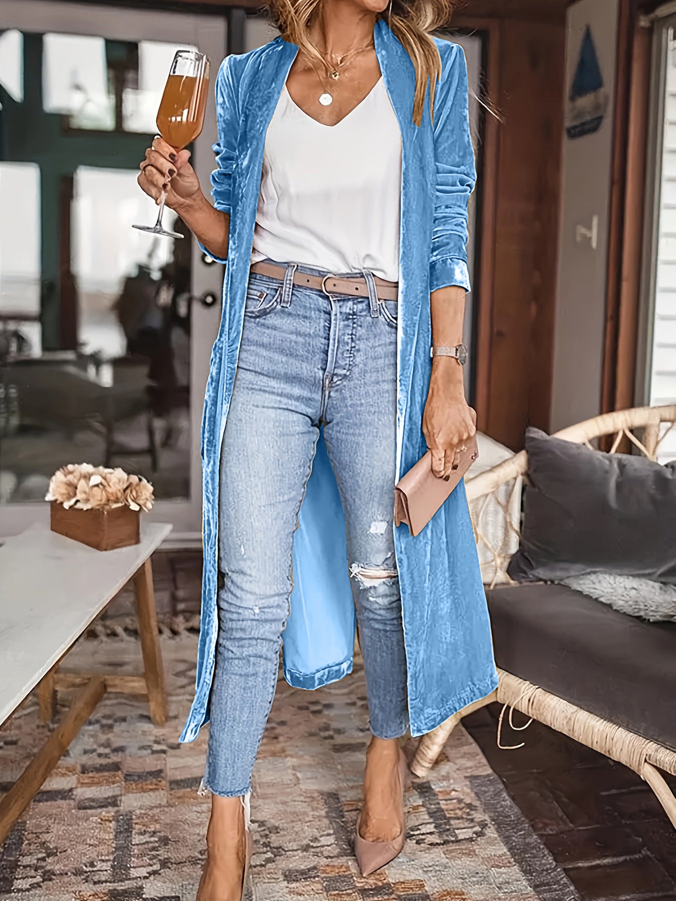 Open Front Long Sleeve Coat Lightweight Stylish