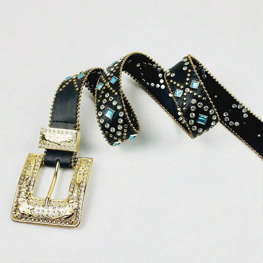 Rhinestone PU Leather Belt Statement Piece