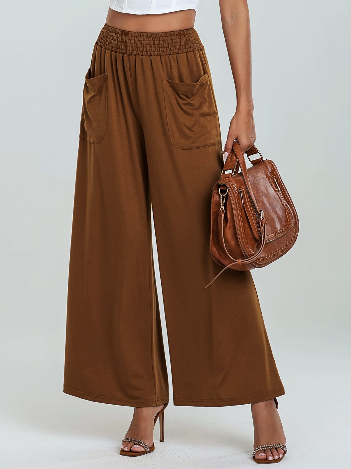 Pocketed Elastic Waist Wide Leg Pants-Comfort